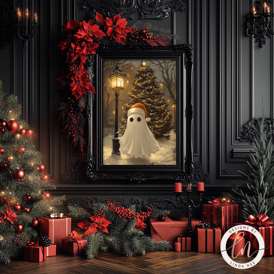 Christmas Ghost in Victorian Square, Gothic Poster - Image 3