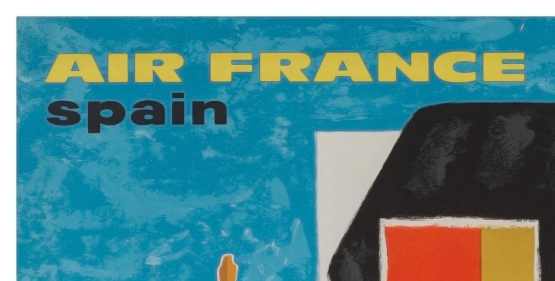 Spain Air France Guy Georget Black Mantilla Fan Modernist Poster - Image 2