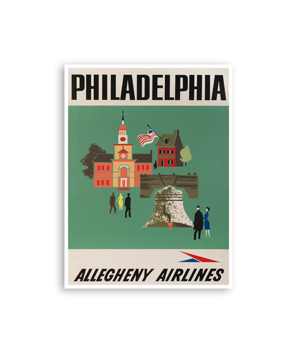 Philadelphia Allegheny Airlines Vintage Travel Poster Liberty Bell