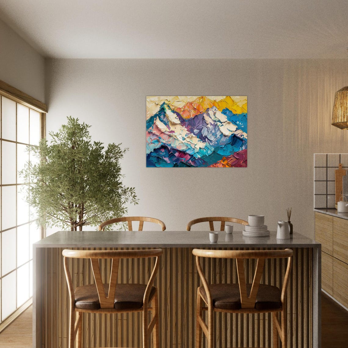 Abstract Mountain Panorama Bright Colors Premium Poster Impasto Style Home Decoration Mountains Premium Paper - Image 4