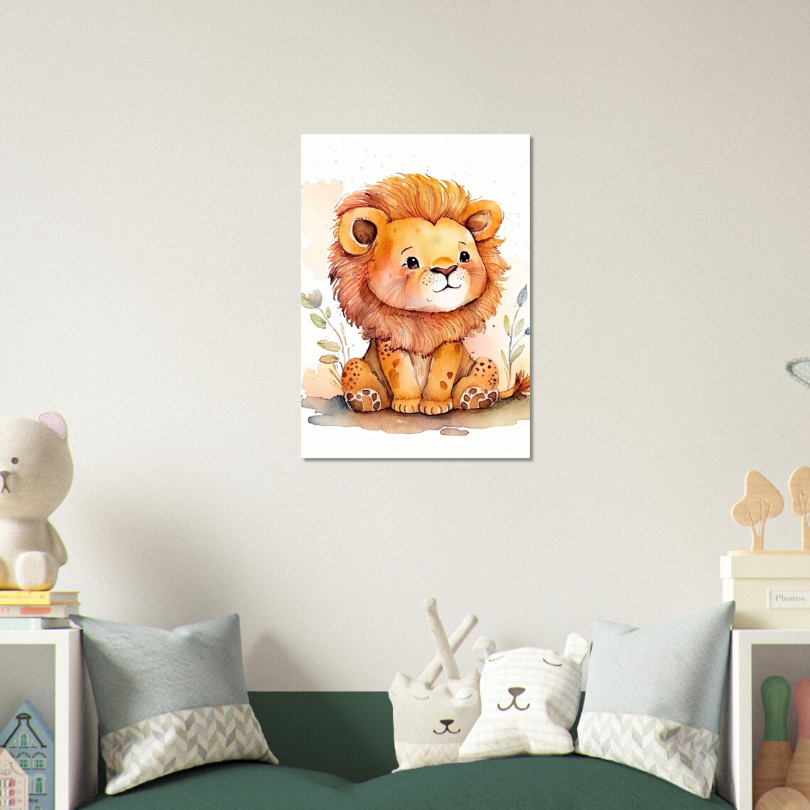 Cute Baby Lion Watercolor Nursery Art Sitting Lion Cub On White Poster - Image 4