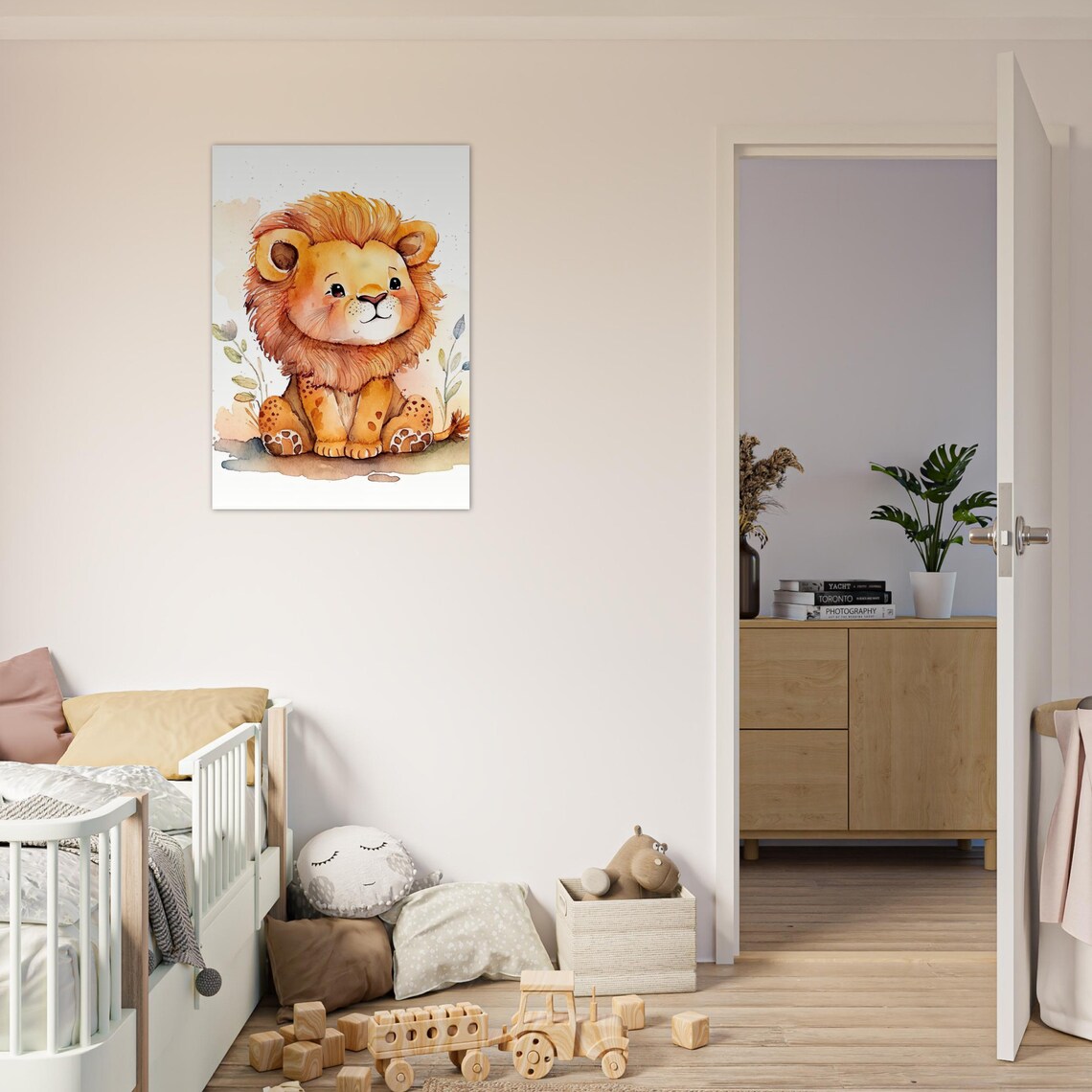 Cute Baby Lion Watercolor Nursery Art Sitting Lion Cub On White Poster - Image 2