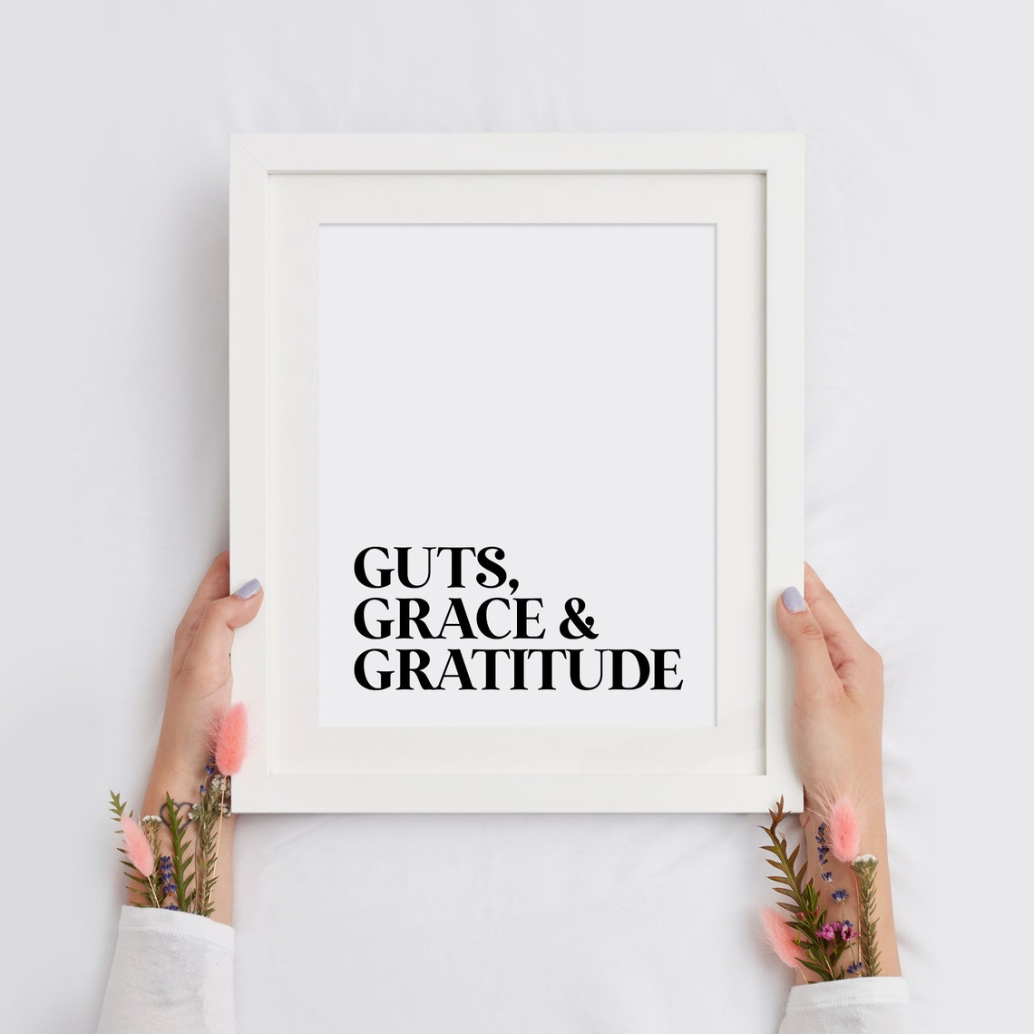 Guts Grace and Gratitude Motivational Quote Typography Black White Poster - Image 2