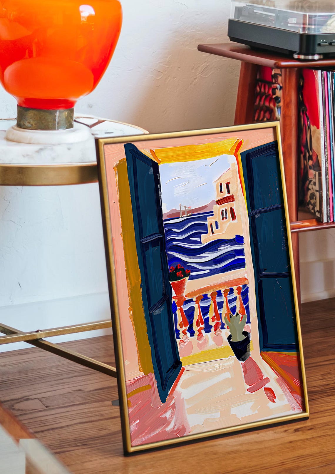 Matisse Style Open Window Balcony View Over the Blue Sea Poster - Image 3