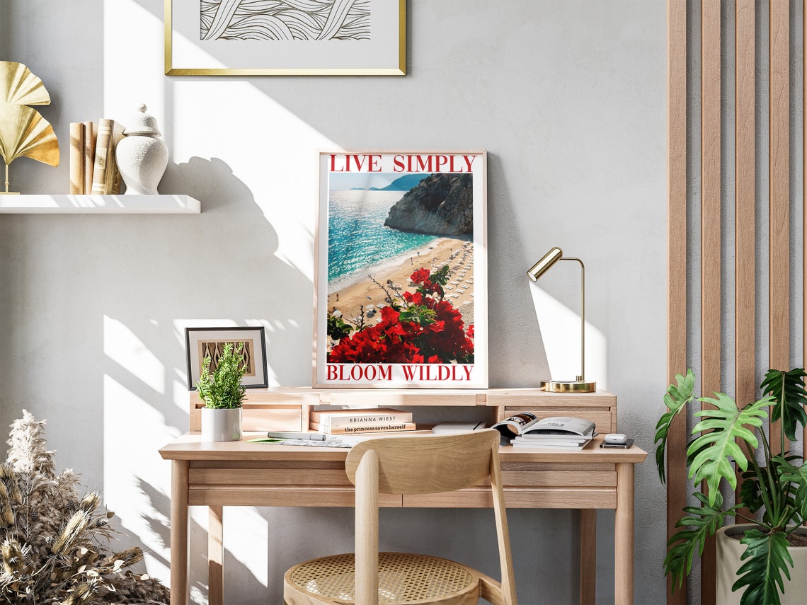 Live Simply Bloom Wildly Beach Cove Travel Typography Art Poster - Image 4