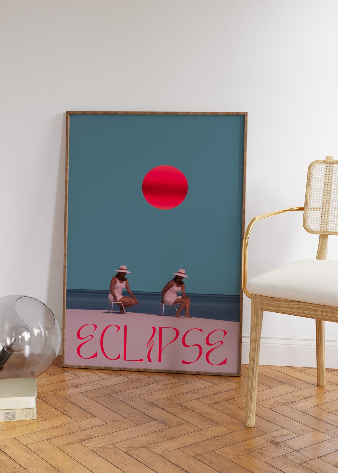 Eclipse Red Sun Beach Women Retro Minimalist Typography Poster