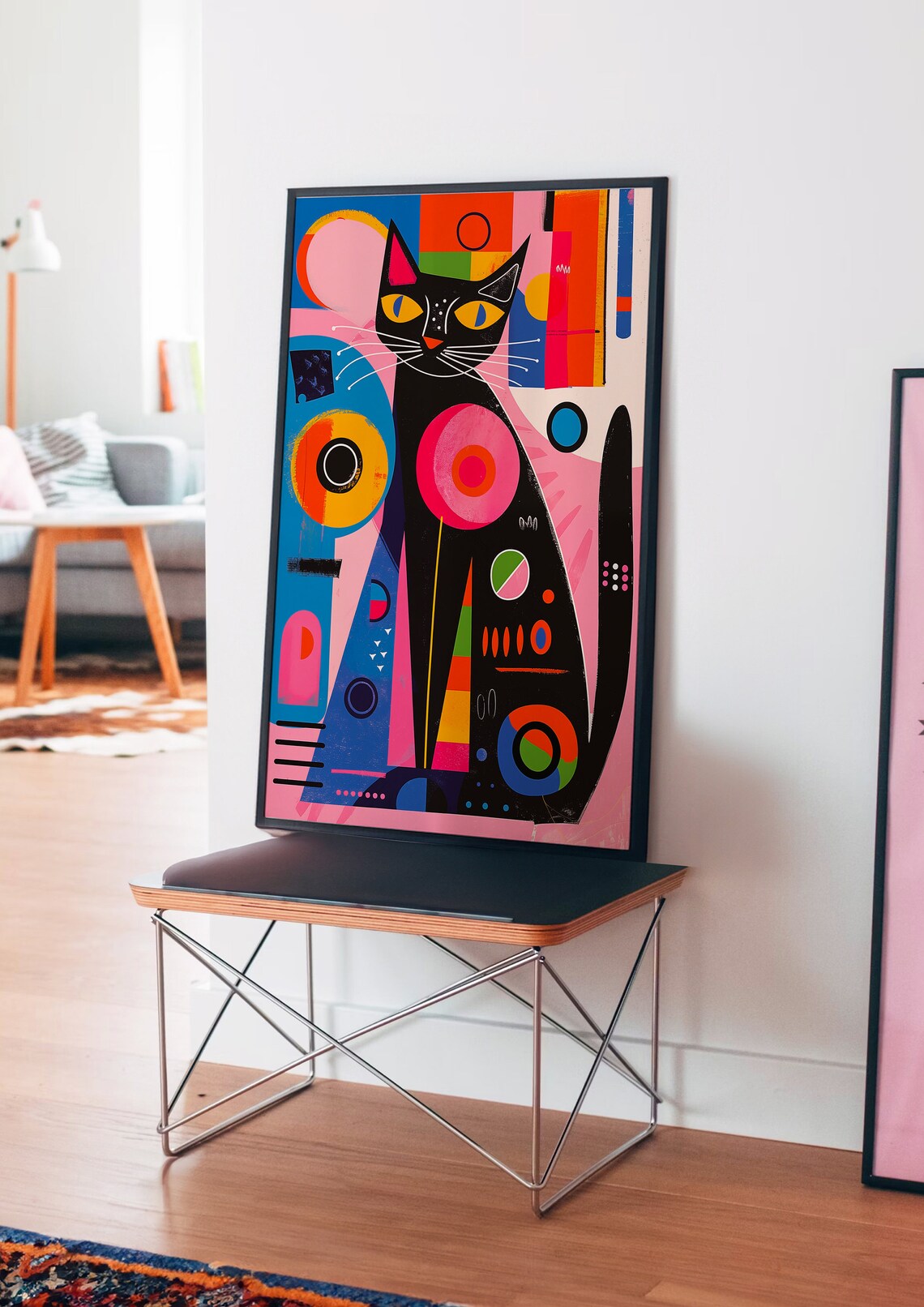 Black Cat Geometric Shapes Colorful Abstract Modern Art Poster - Image 4
