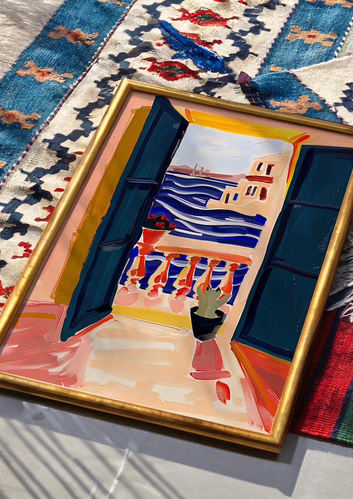 Matisse Style Open Window Balcony View Over the Blue Sea Poster - Image 4