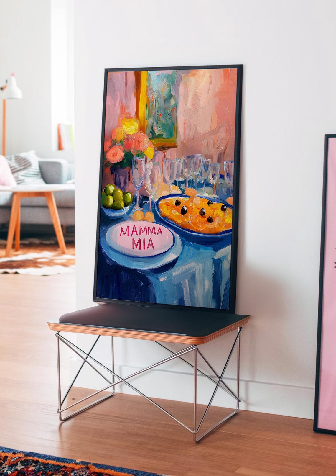 Mamma Mia Italian Feast Pizza Olives and Wine Glasses Poster - Image 4