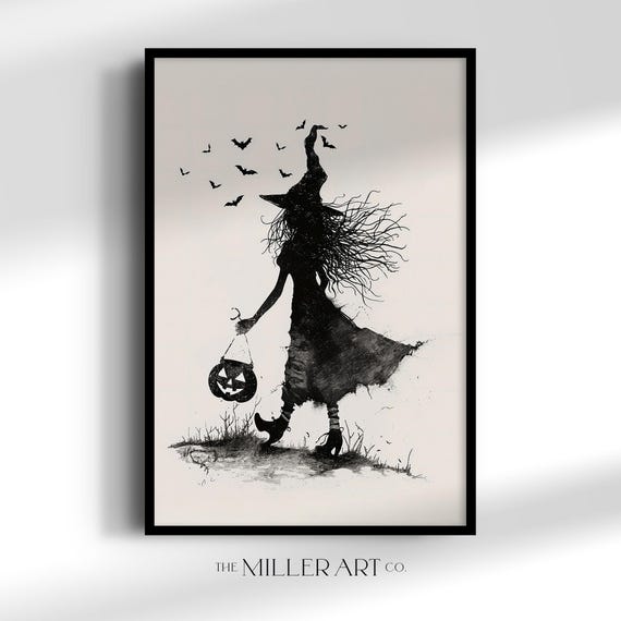 Witch Halloween Art Print Spooky Gothic Home Decor