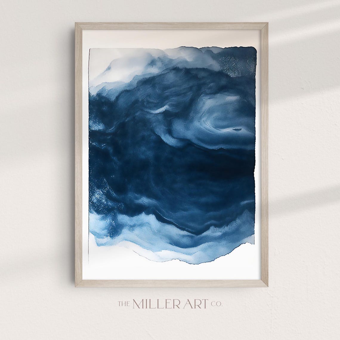 Indigo Blue Abstract Ocean Wave Watercolor Coastal Decor Poster