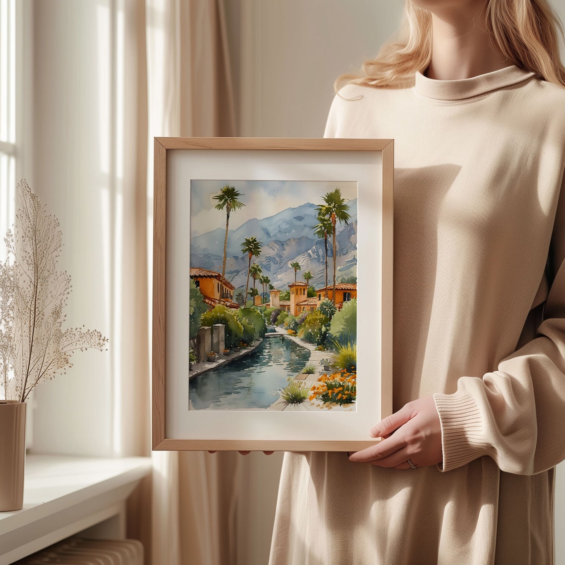 Palm Springs California Palms Canal Mountain View Watercolor Poster - Image 2