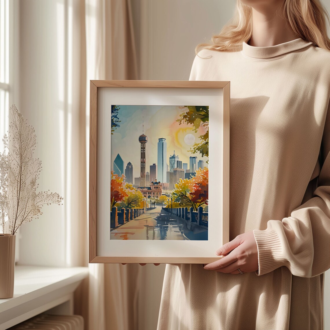 Dallas Skyline Watercolor Travel Poster, Texas - Image 2
