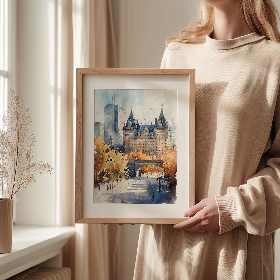 Vancouver Canada Chateau Hotel Autumn Bridge Watercolor Poster - Image 2