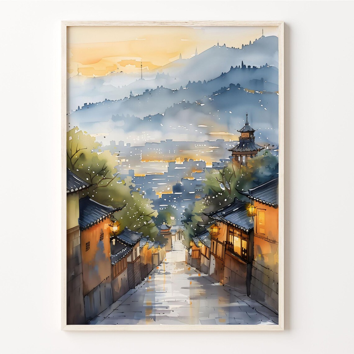 Seoul Watercolor Travel Poster, South Korea Wall Art