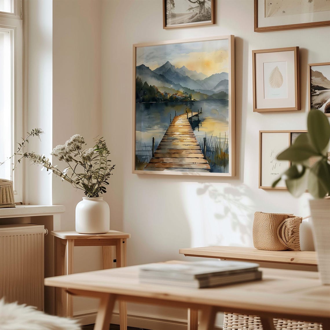 Windermere Lake District Sunset Wooden Jetty Watercolor Travel Poster - Image 3
