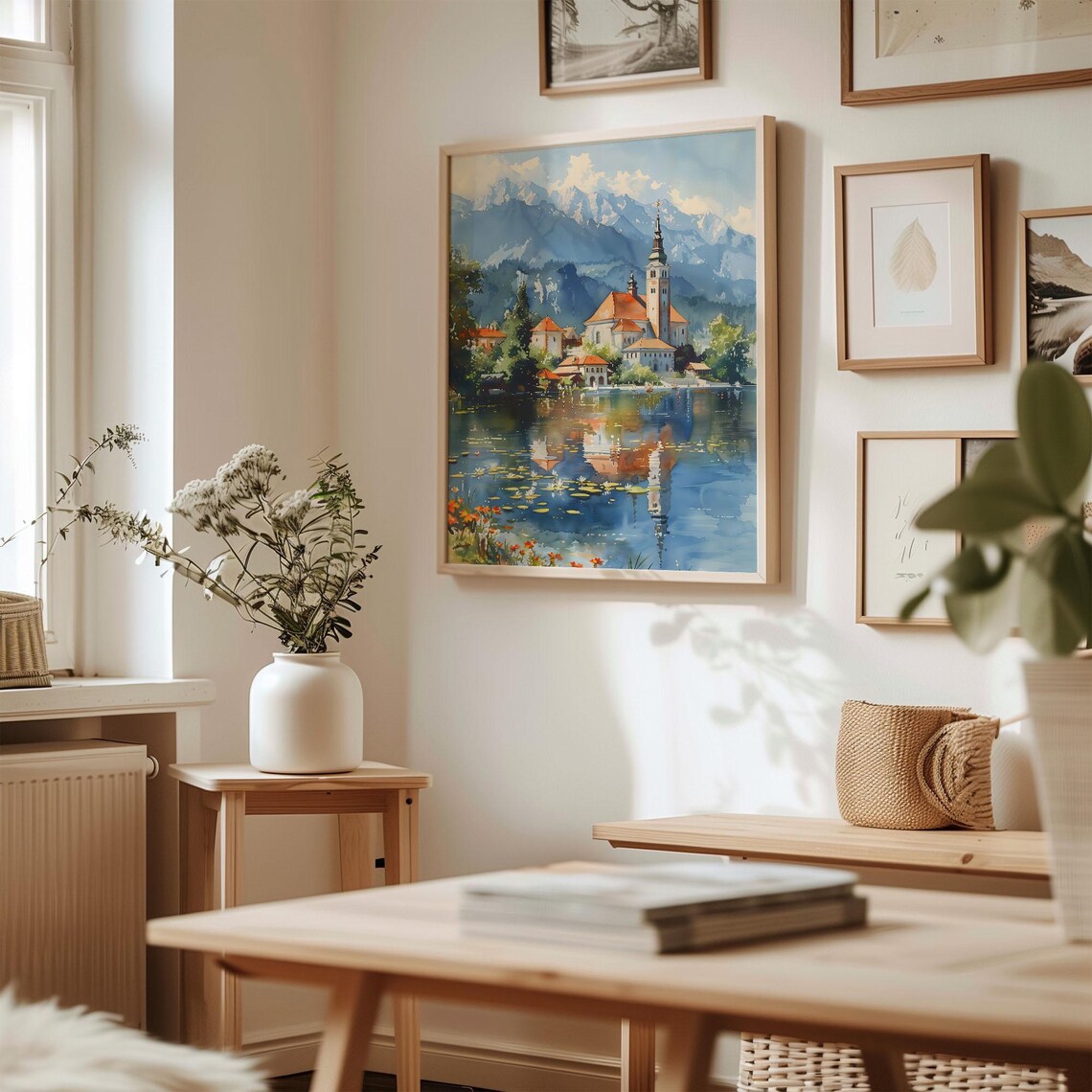 Lake Bled Watercolor Painting Travel Poster - Image 3