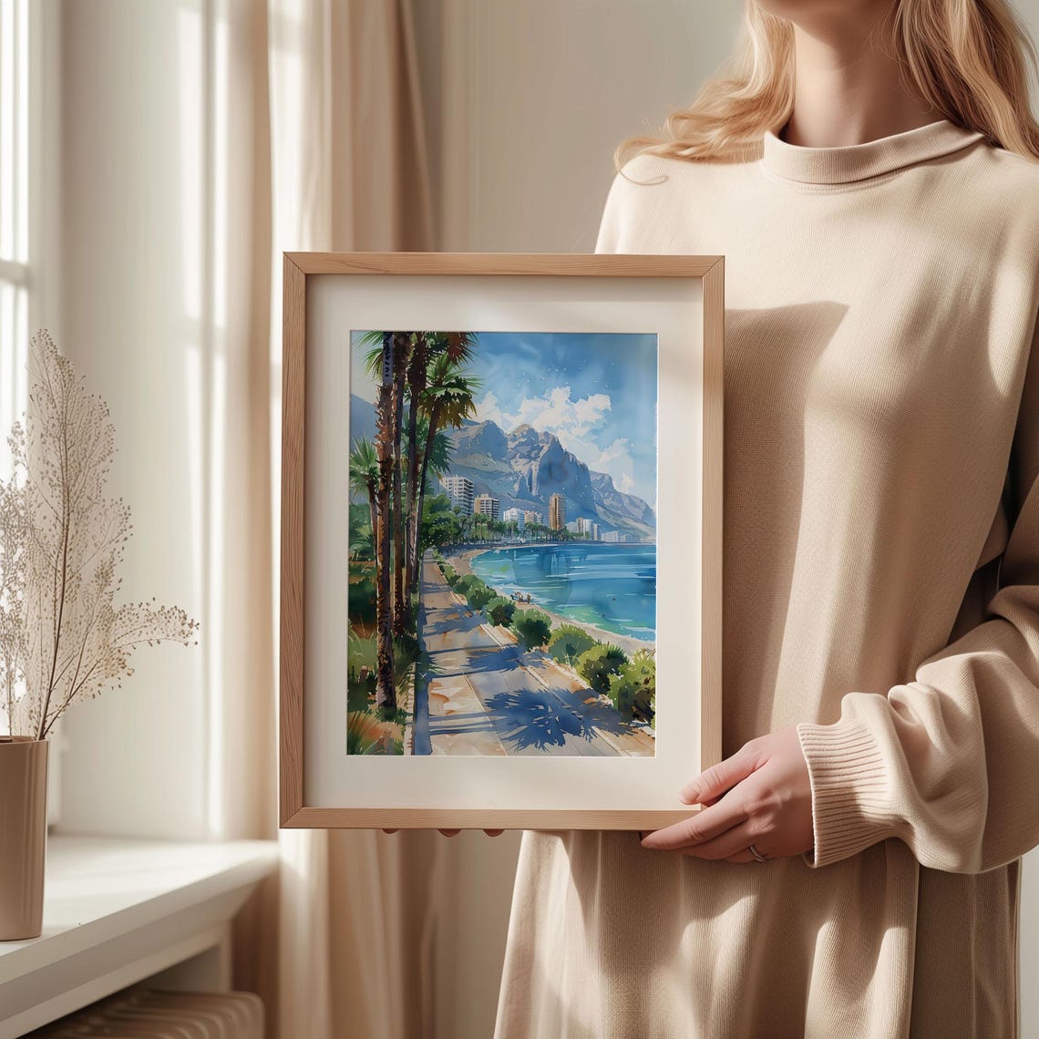 Costa Blanca Spain Beach Promenade Watercolor Painting Poster - Image 2