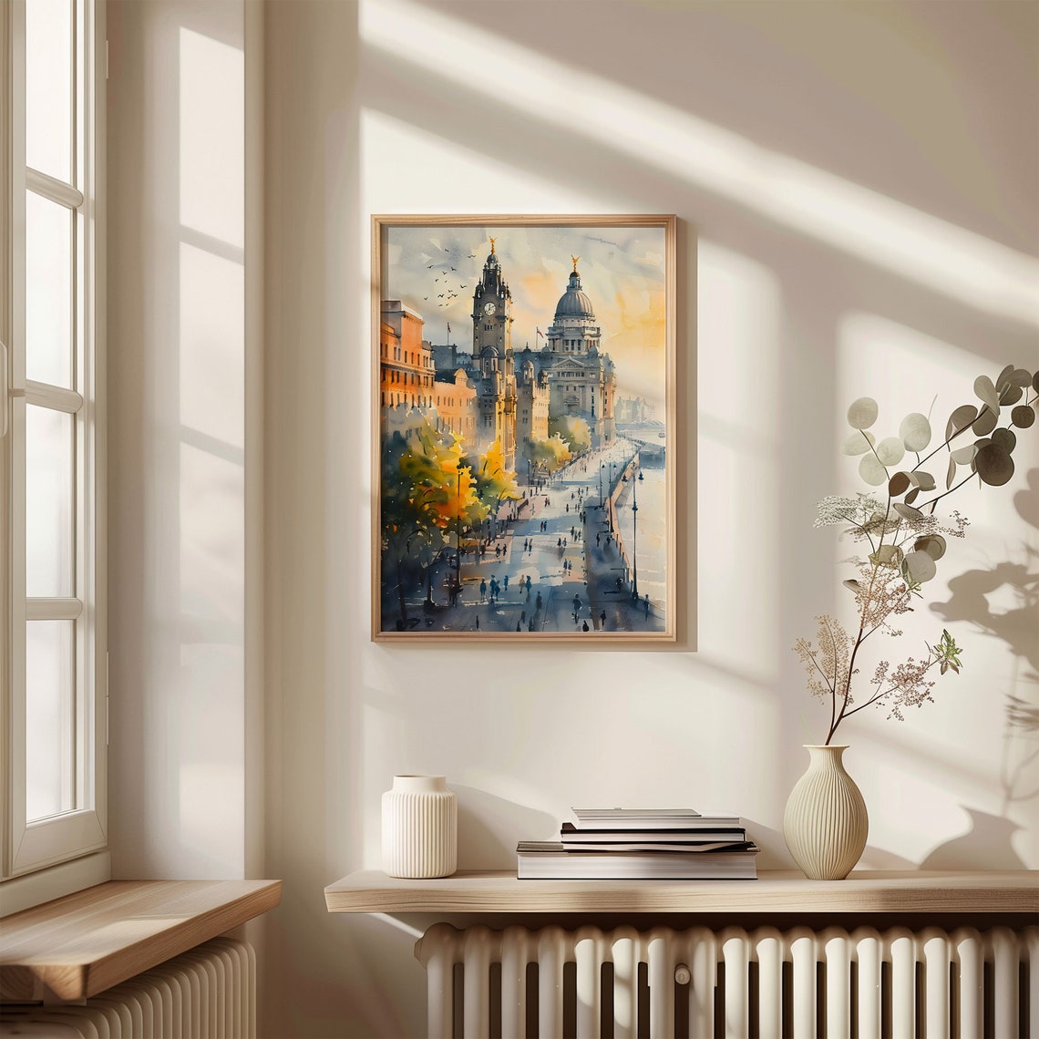 Liverpool Waterfront Historic Clock Tower River Watercolor Print - Image 4