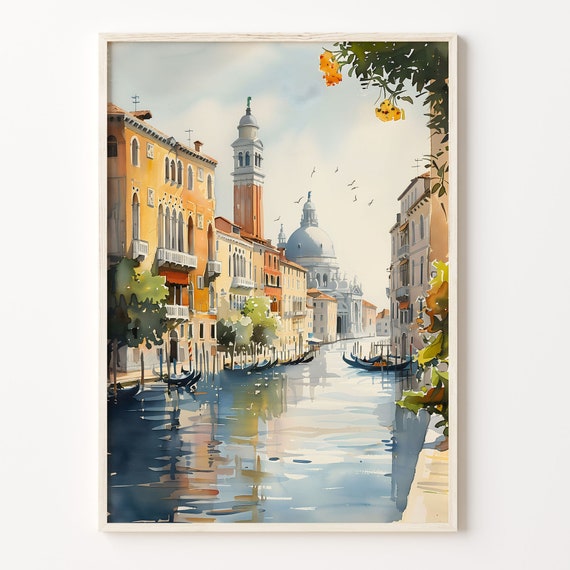 Venice Watercolor Travel Poster, Minimalist Decor