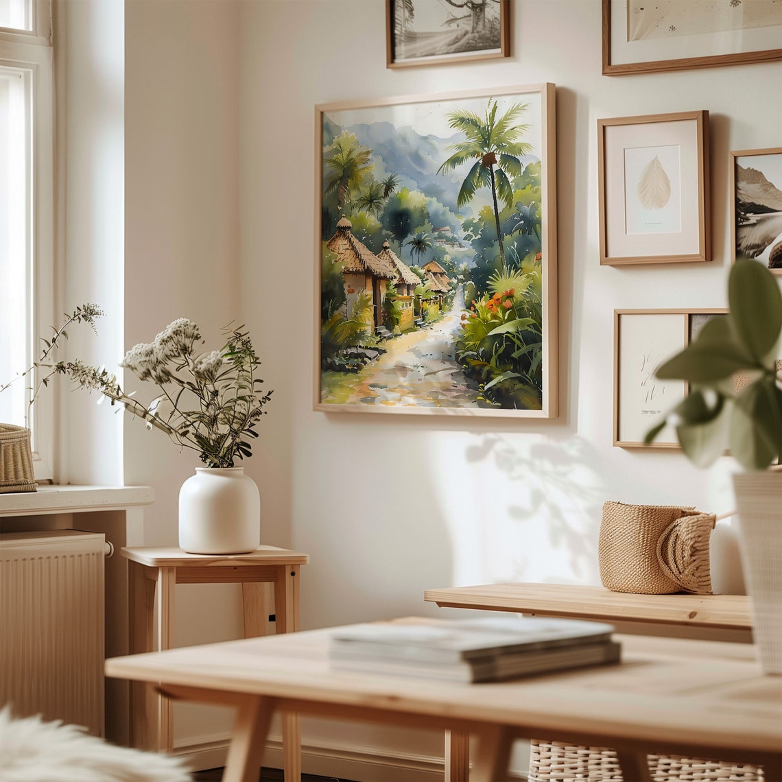 Bali Tropical Village Thatched Huts Palm Jungle Watercolor Poster - Image 3