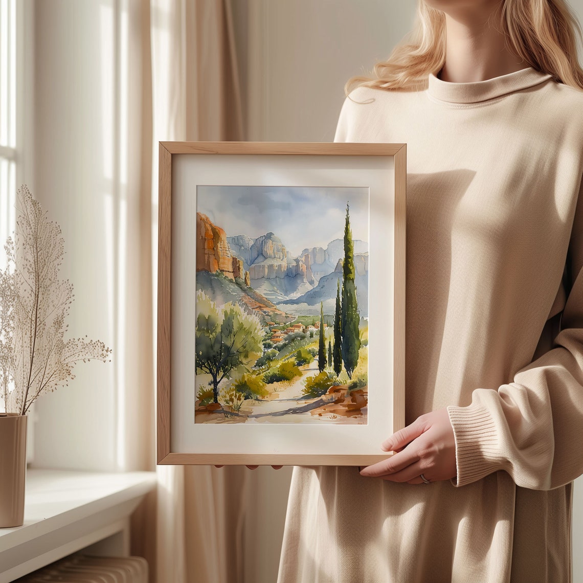 Sedona Arizona Sunset Red Rock Desert Canyon Watercolor Poster - Image 2