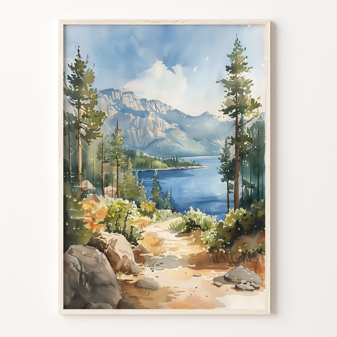 Lake Tahoe Watercolor Travel Poster, National Park Art