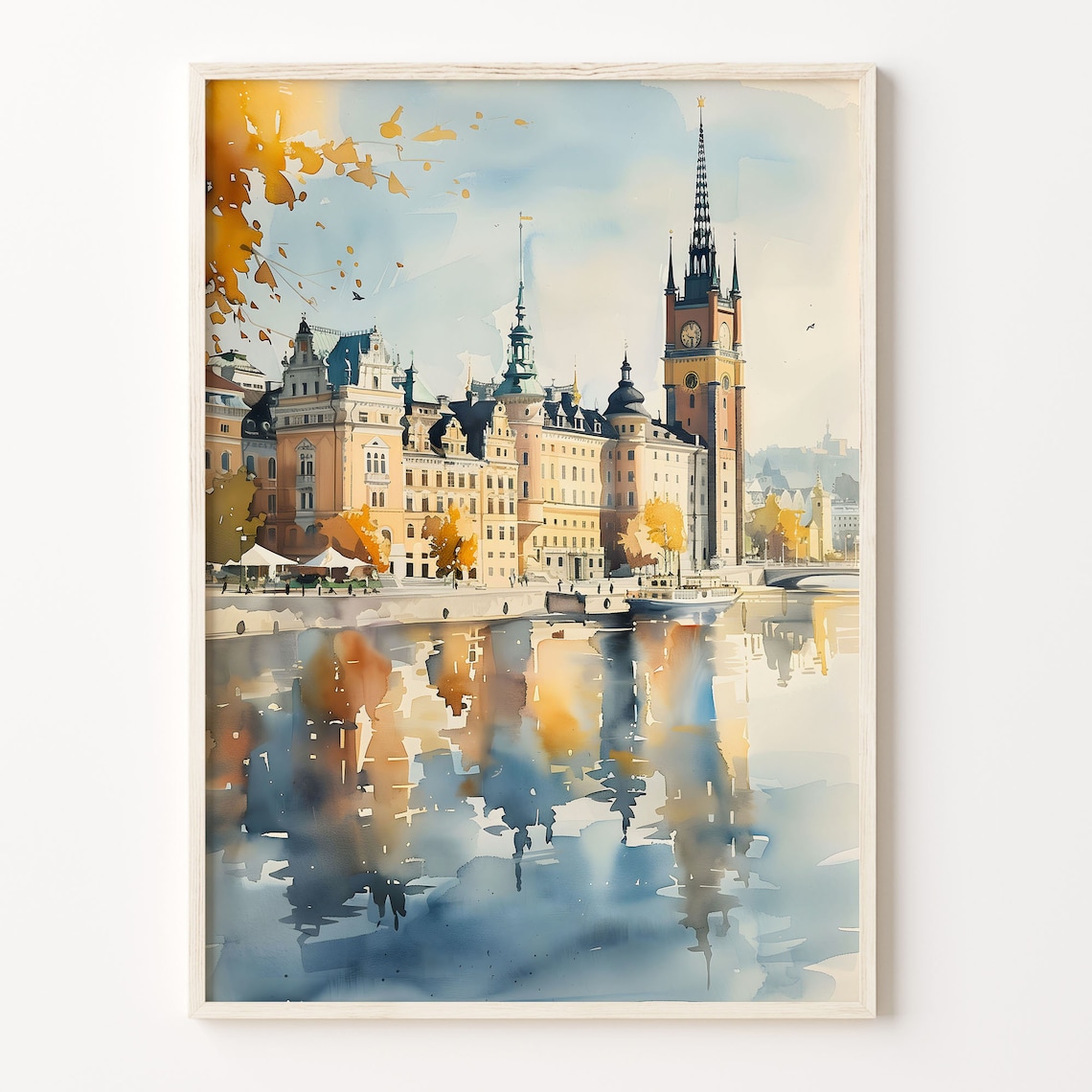 Stockholm City Hall Waterfront Sweden Reflections Watercolor Poster
