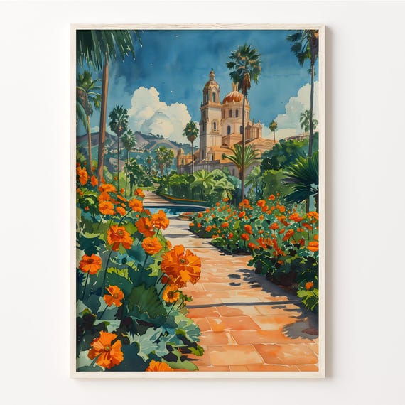 Balboa Park San Diego Watercolor Travel Poster
