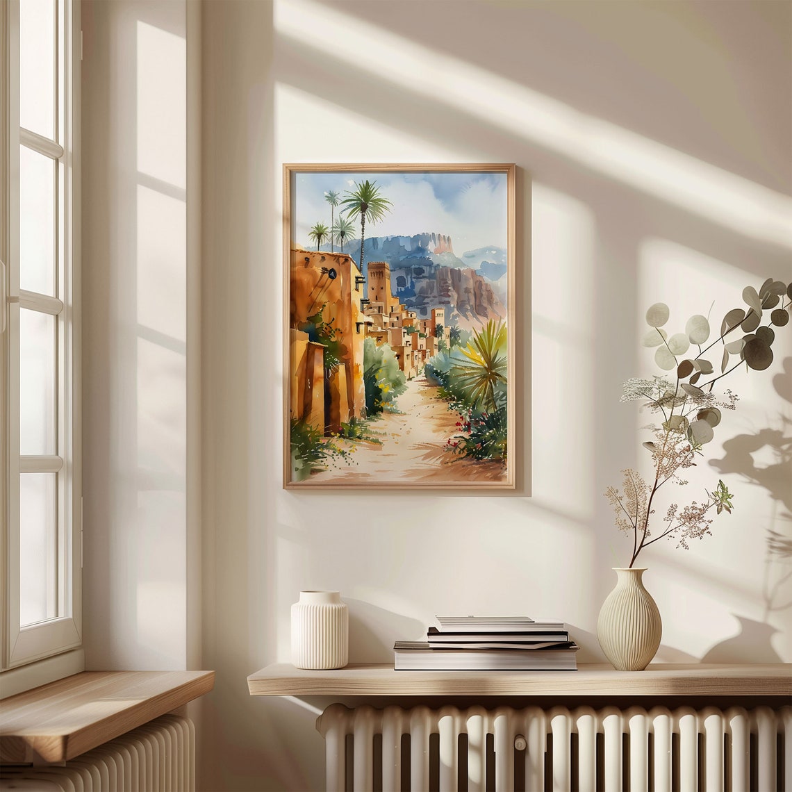 Morocco Desert Golden Oasis Village Palm Trees Watercolor Poster - Image 4