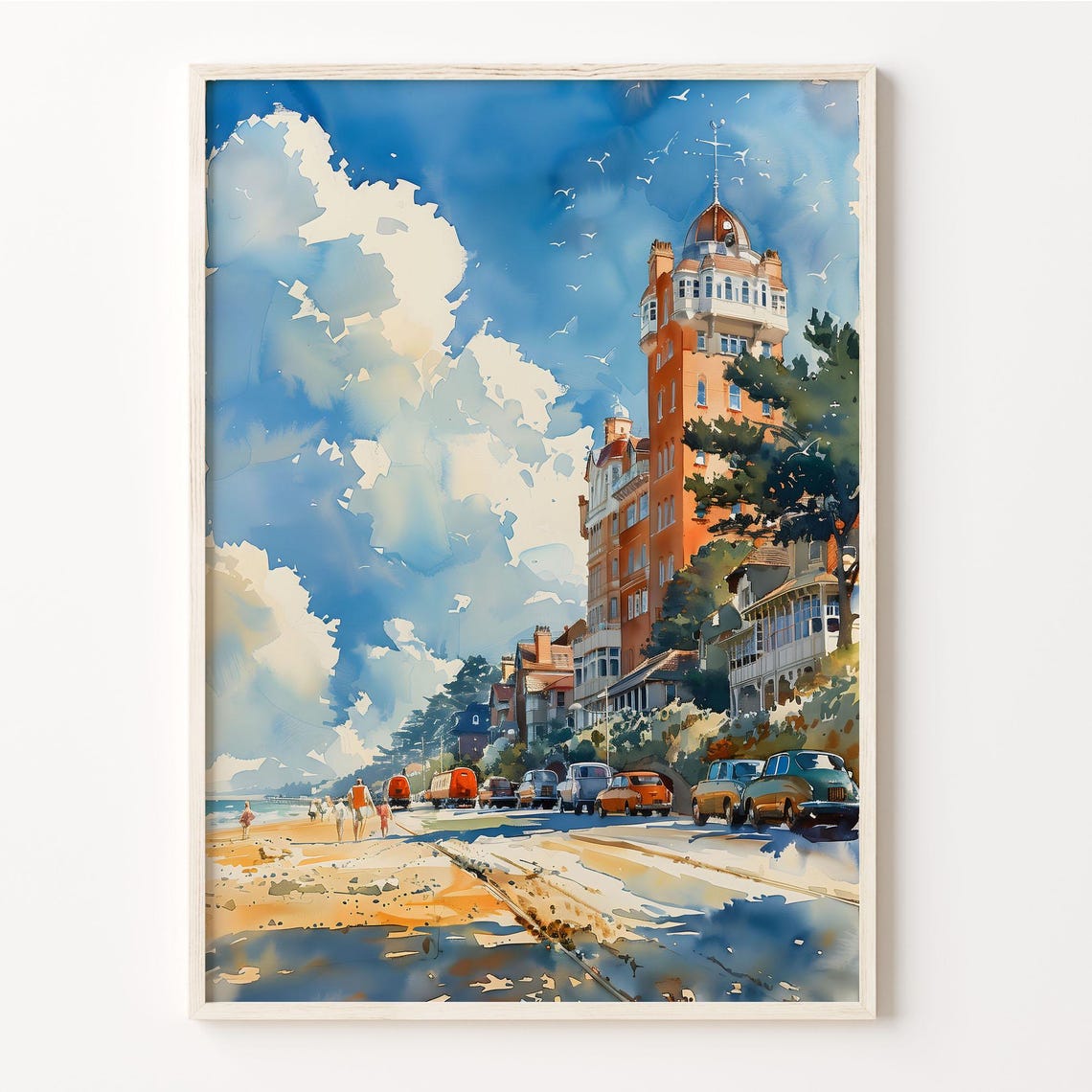 Worthing Seaside Sussex Pier Promenade Watercolor Painting Poster