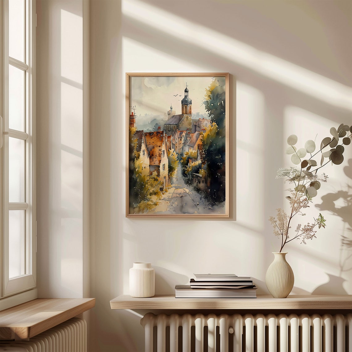 Rye England Watercolor Poster Medieval Street Church Tower Golden - Image 4