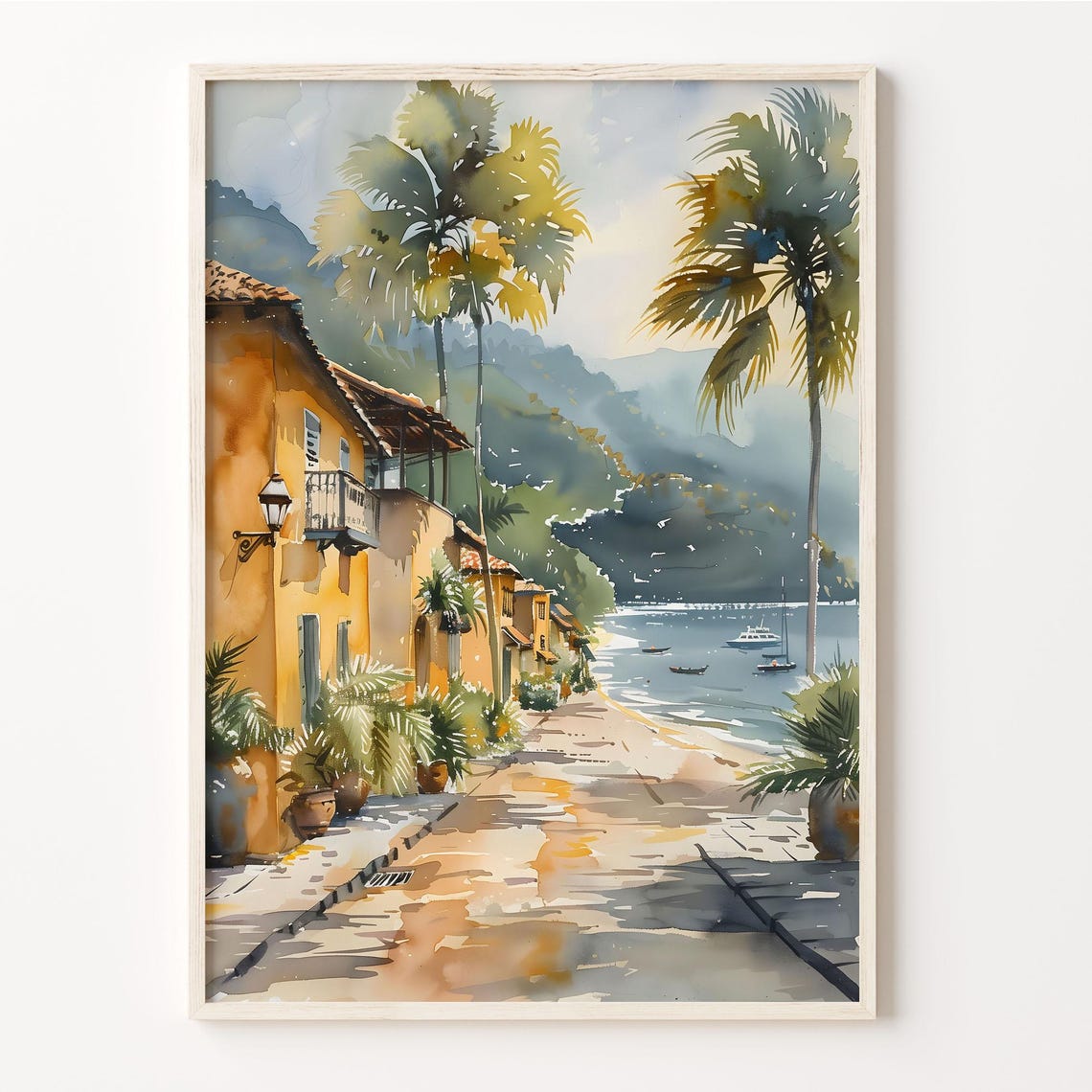 Phuket Thailand Palm Lined Street Tropical Beach Watercolor Poster