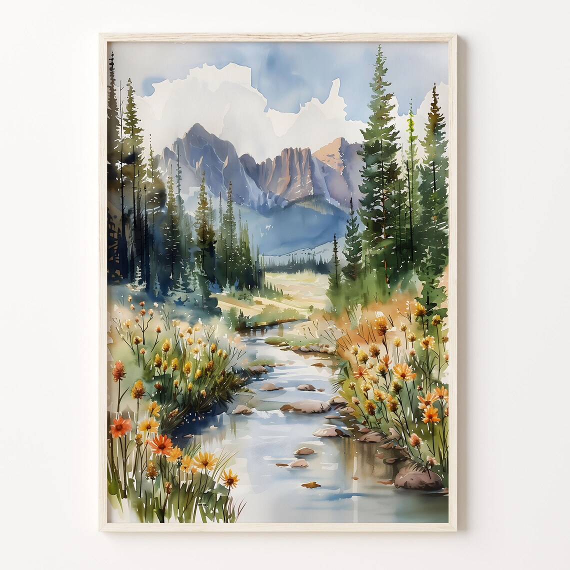 Banff National Park Watercolor Painting, Canada Travel Poster