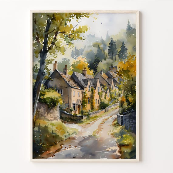 Cotswolds Watercolor Landscape Art Print