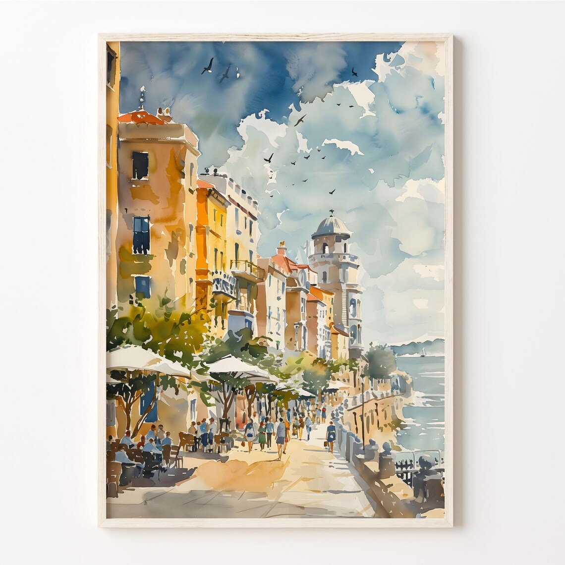 Margate Kent Seaside Promenade Clock Tower Watercolor Travel Poster