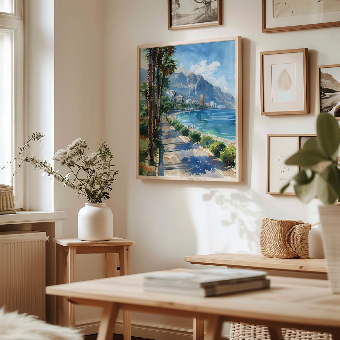 Costa Blanca Spain Beach Promenade Watercolor Painting Poster - Image 3