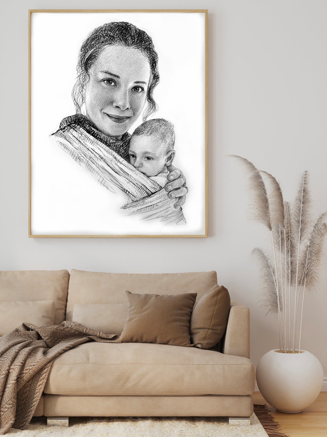 Christian Baby Girl Gift First Communion Gift Girl New Baby Dad Gift 1st Birthday Charcoal Portrait New Born Gift For Baby Nursery Art - Image 6