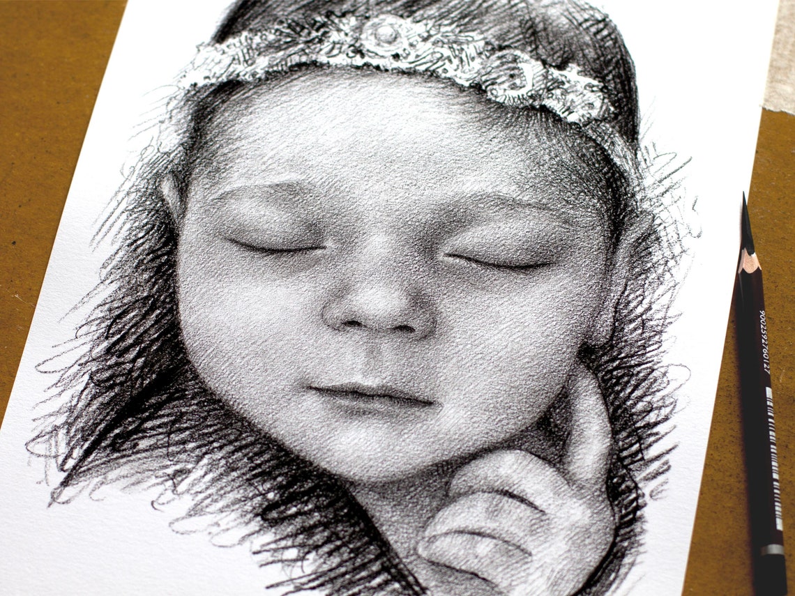 Christian Baby Girl Gift First Communion Gift Girl New Baby Dad Gift 1st Birthday Charcoal Portrait New Born Gift For Baby Nursery Art - Image 5