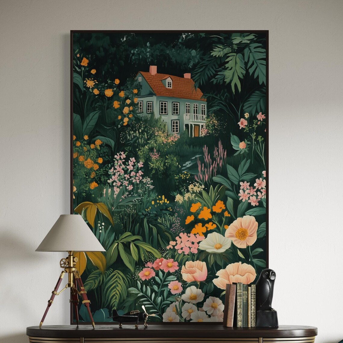 Enchanted Cottage Garden Dark Moody Floral House Dreamy Wall Art Print