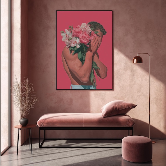 Queer Art Wall Print Bold Masculine Floral Illustration Gay Poster For Modern Home Decor Pride Gift Pink