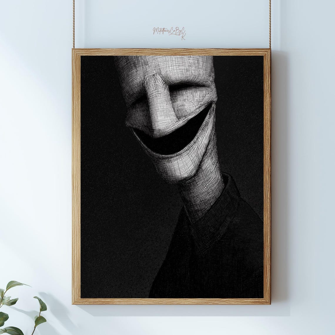 Smiling Face Horror Portrait Gothic Dark Black White Wall Art