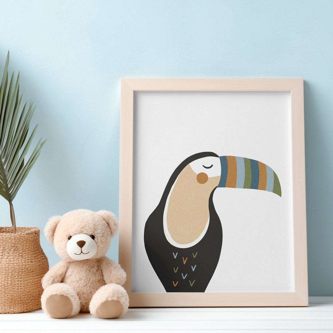 Boho Toucan Profile Rainbow Striped Beak Safari Nursery Print - Image 2