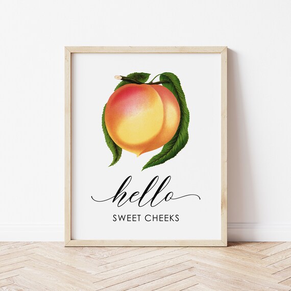Sweet Cheeks Peach Print Funny Elegant Bathroom Wall Art Modern Bathroom Wall Decor Vintage Fruit Wall Art Painting