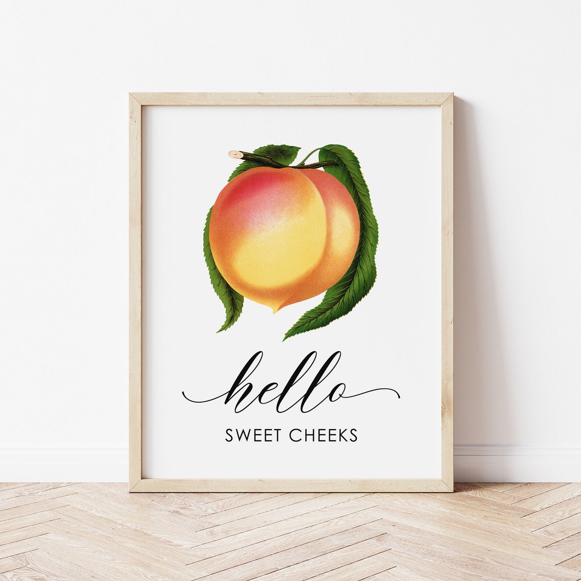 Cheeky Hello Sweet Cheeks Vintage Peach Botanical Bathroom Print