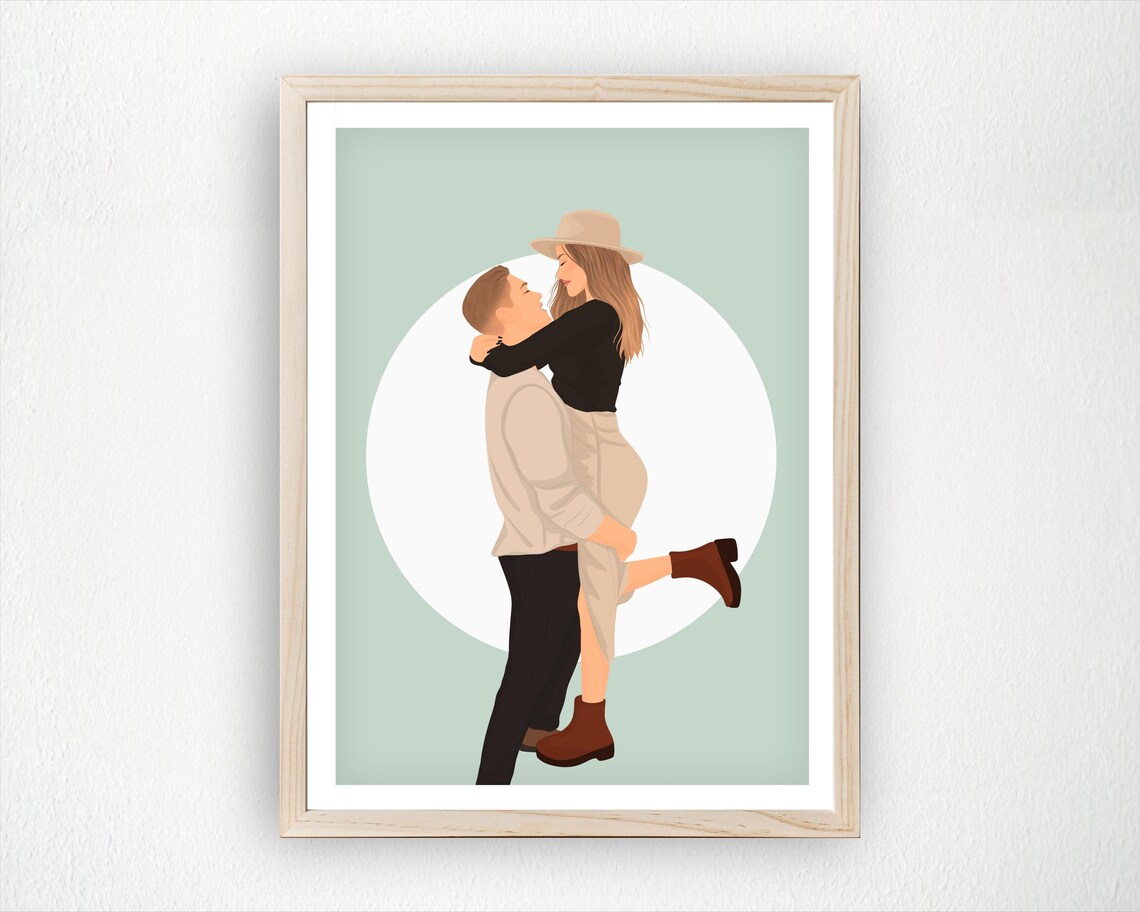 Custom Couple Portrait, Minimalist Anniversary Art Print