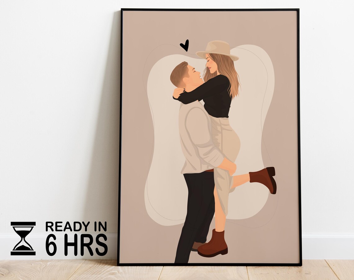 Couple Portrait Custom Gift Wall Art Print