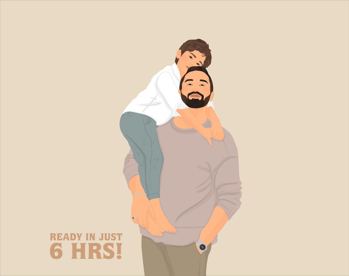 Custom Father and Son Portrait Dad and Child Illustration Poster