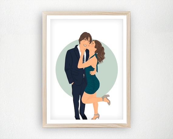 Custom Couple Portrait Personalized Drawing Gift For Him Or Her Anniversary Engagement Art Print