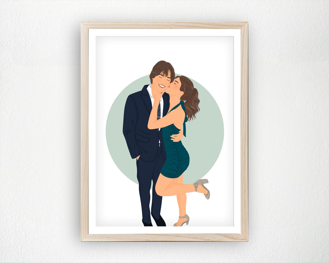 Custom Couple Portrait Personalized Drawing Gift For Him Or Her Anniversary Engagement Art Print